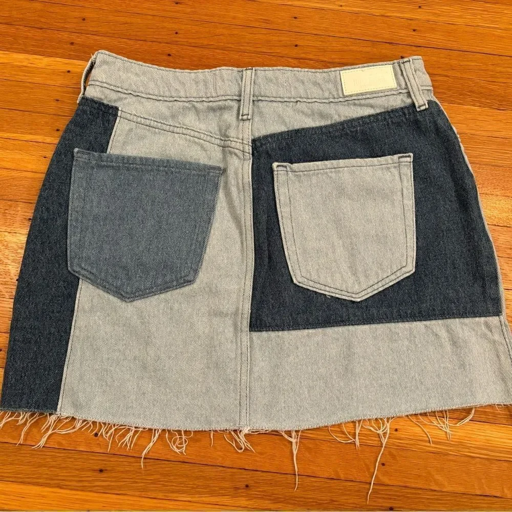 Hollister blue denim ultra hi rise patchwork mini skirt